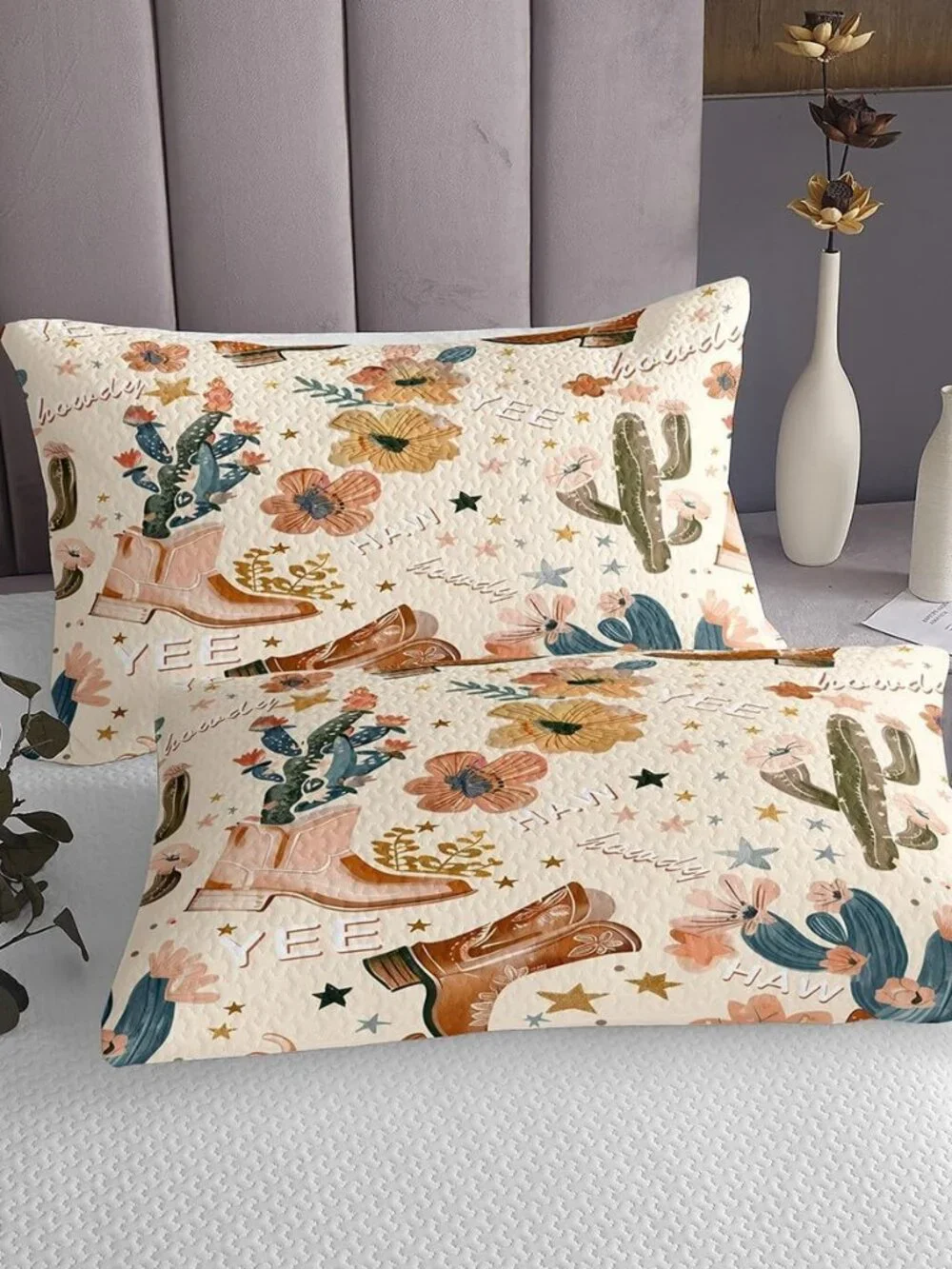 Cowboy Bedspread Twin Size, Cowboy Boots Coverlet Set for Kids Girls Bedroom Dec